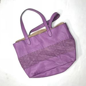 Purple leather tote